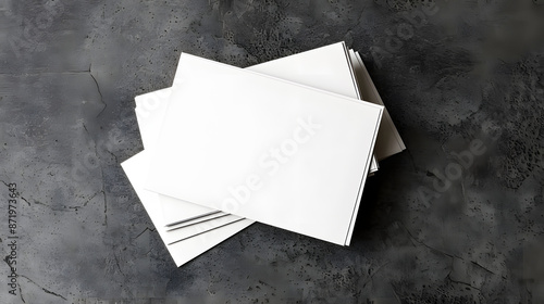 Blank business cards on grey textured background, top view. Mockup for design