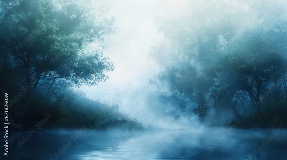 Serene misty forest landscape with a calm reflective lake, trees, and soft morning light. Ideal for nature and tranquil scene themes. Serene misty forest landscape with a calm reflective lake, trees, and soft morning light. Ideal for nature and tranquil scene themes.