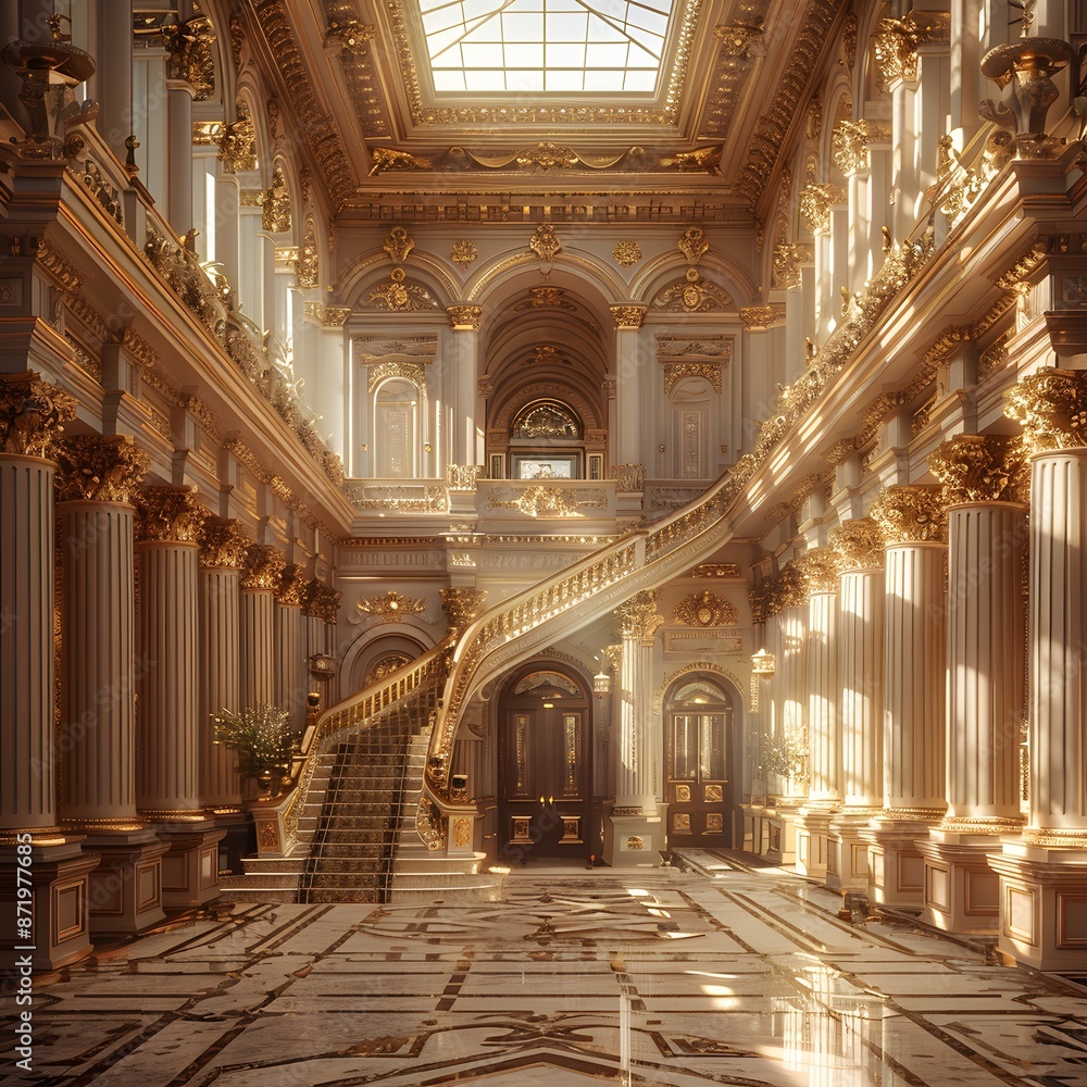 Golden Grand Staircase in a Luxurious Palace Golden Grand Staircase in a Luxurious Palace