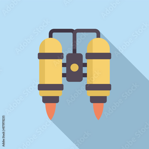 Jetpack with two yellow tanks is flying propelled by fire