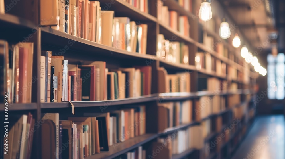 Focused Library Shelves in a Modern Setting Focused Library Shelves in a Modern Setting