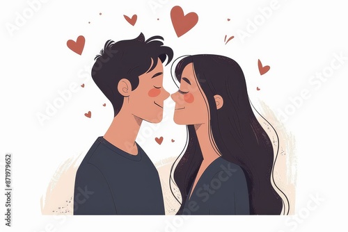 Cartoon Couple with Hearts in a Cute and Whimsical Style photo