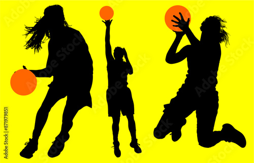 jugador de baloncesto, basketball, pegatina, vector, juego, baloncesto, siluetas, entrenamiento, deportistas