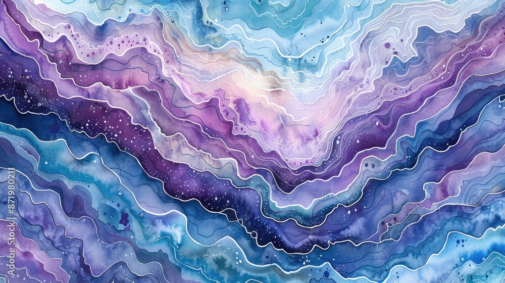 Obraz premium Abstract watercolor, gradient blend of blues and purples, dynamic shapes