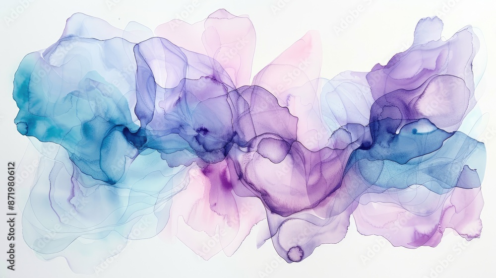 Elegant abstract watercolor art featuring flowing blue, purple, and pink hues creating a serene and soothing visual experience. Elegant abstract watercolor art featuring flowing blue, purple, and pink hues creating a serene and soothing visual experience.