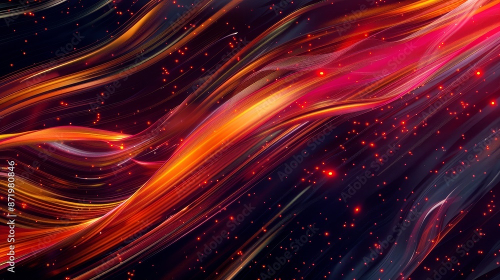 Obraz premium galaxy flowy lines movement dark red orange colors tech #FL 