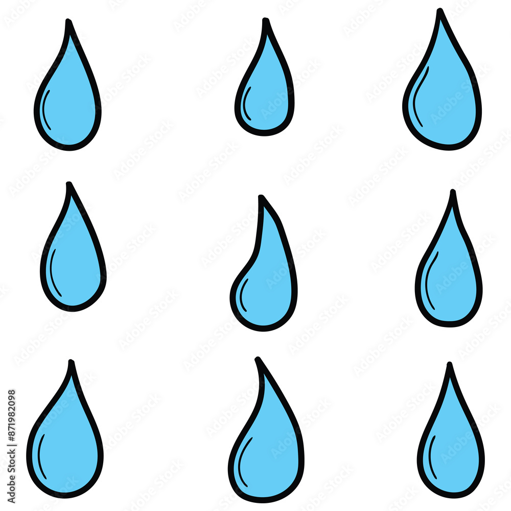Hand drawn cartoon set of water drops on white background. Hand drawn cartoon set of water drops on white background.