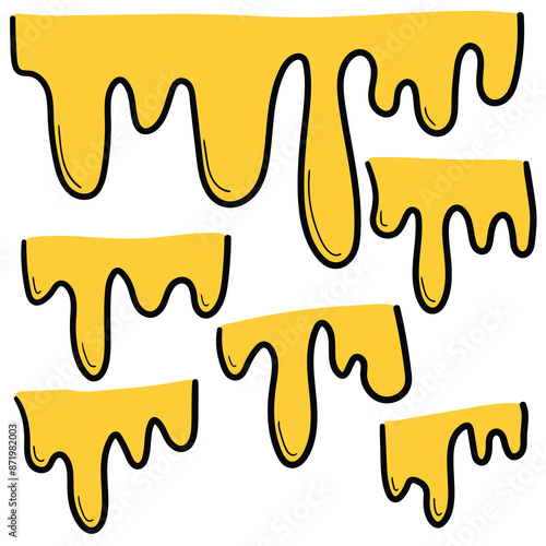 Hand drawn cartoon set of melted cheese on a white background. Food concept.