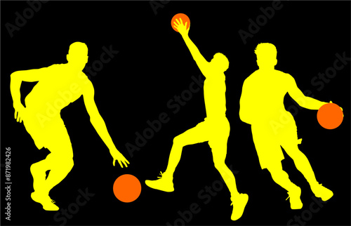jugador de baloncesto, basketball, pegatina, vector, juego, baloncesto, siluetas, entrenamiento, deportistas