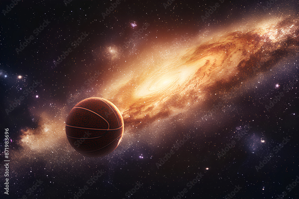 a basketball floating in a space nebula a basketball floating in a space nebula