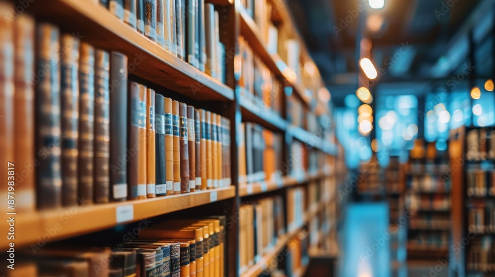 Focused Library Shelves in a Modern Setting Focused Library Shelves in a Modern Setting