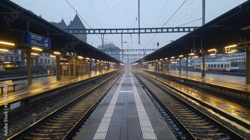 Empty Train Station Platform in Switzerland © muza