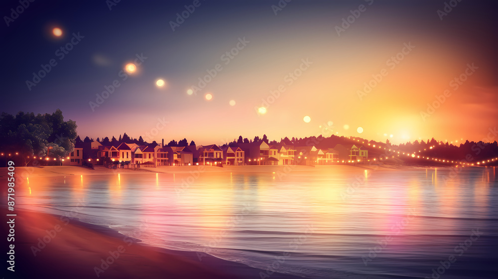 Fototapeta premium Summer holidays sunset with defocused lights vector image