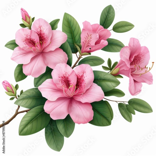 A delicate azalea flower, botanical element, watercolor illustration, pink, isolated on white background 