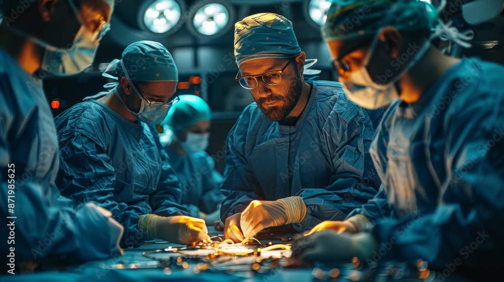 Illustrate a patient undergoing a surgical procedure while a surgeon Illustrate a patient undergoing a surgical procedure while a surgeon