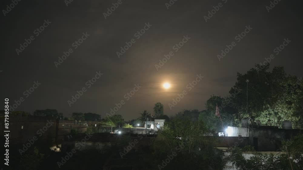Full Moon Rise over Rural Area, Village, Bihar, India Full Moon Rise over Rural Area, Village, Bihar, India