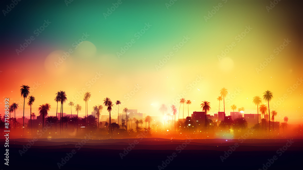 Fototapeta premium Summer holidays sunset with defocused lights vector image