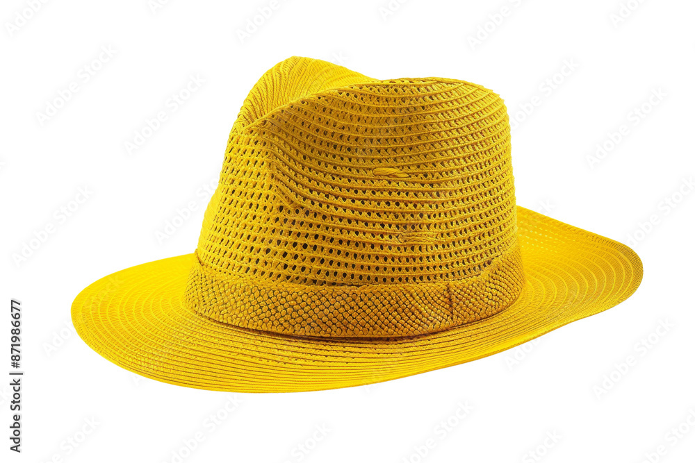 Bright yellow summer hat with woven design, isolated on white background. Perfect for sun protection and adding a pop of color to your outfit. transparent background. Bright yellow summer hat with woven design, isolated on white background. Perfect for sun protection and adding a pop of color to your outfit. transparent background.