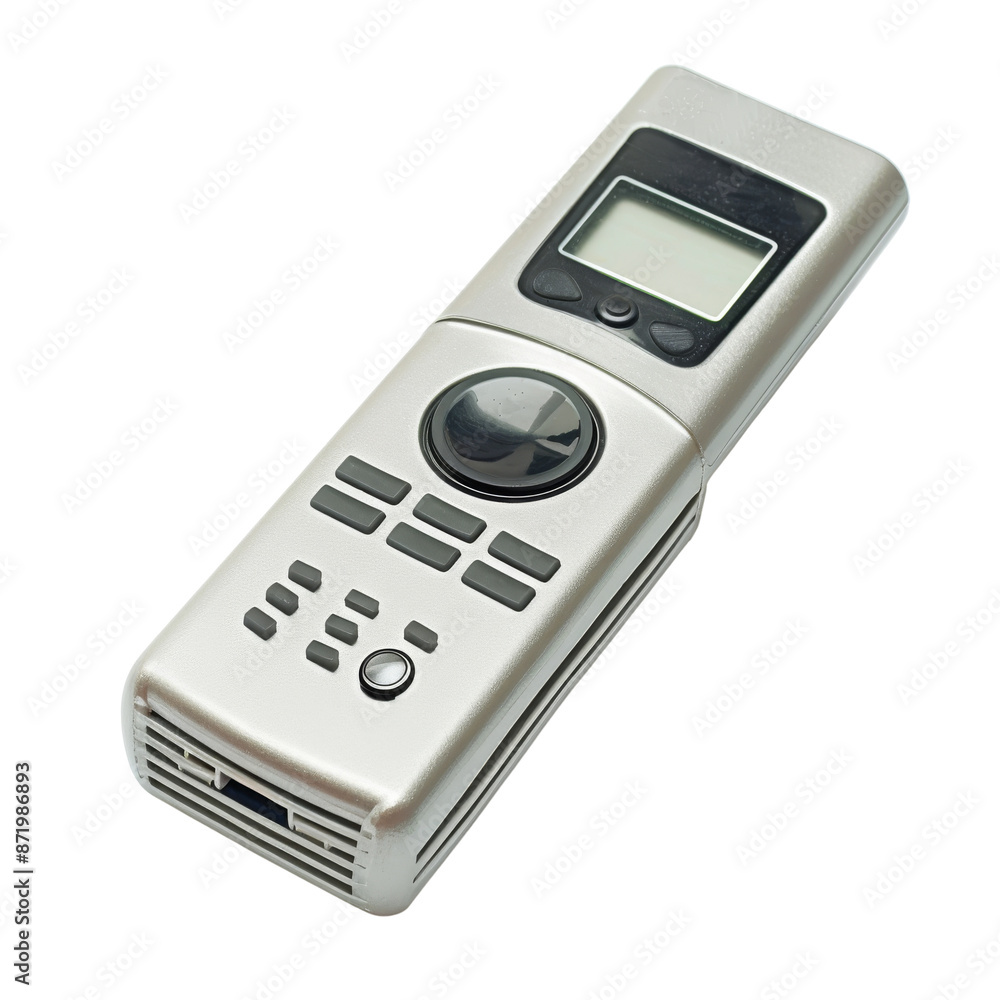 Close-up of a handheld electronic device with buttons and a screen, isolated on a white background, ideal for technology-related content. transparent background. Close-up of a handheld electronic device with buttons and a screen, isolated on a white background, ideal for technology-related content. transparent background.
