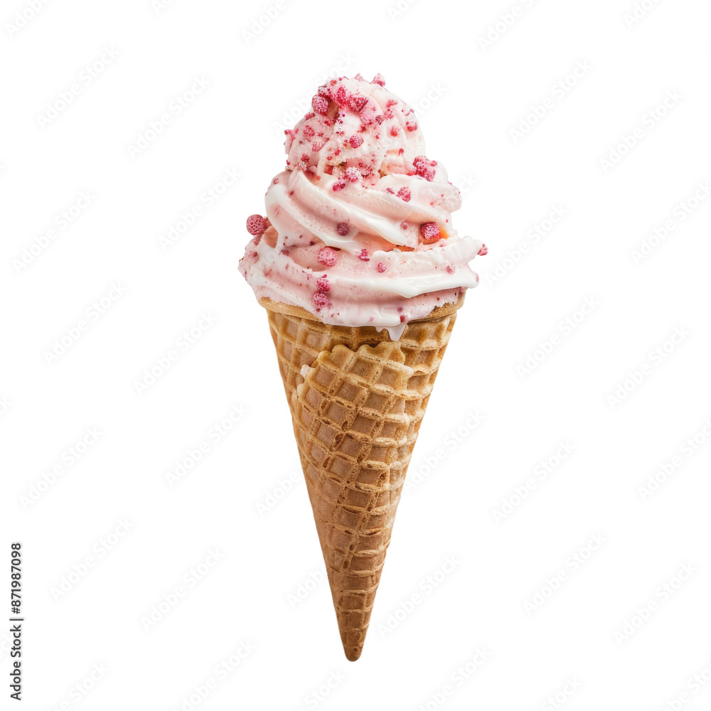 Delicious pink ice cream cone with sprinkles on a white background. Perfect for summer themes and dessert-related projects. transparent background. Delicious pink ice cream cone with sprinkles on a white background. Perfect for summer themes and dessert-related projects. transparent background.