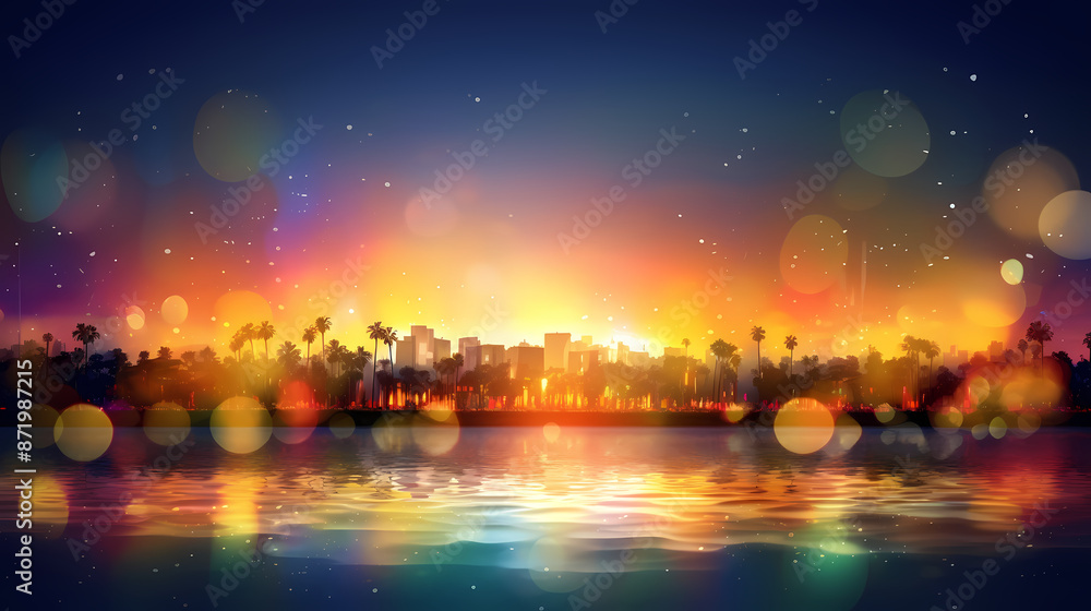 Summer holidays sunset with defocused lights vector image Summer holidays sunset with defocused lights vector image