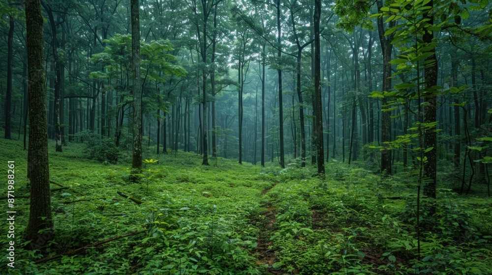 Visualize a serene forest with diverse wildlife thriving due to carbon offset programs and reforestation efforts Visualize a serene forest with diverse wildlife thriving due to carbon offset programs and reforestation efforts