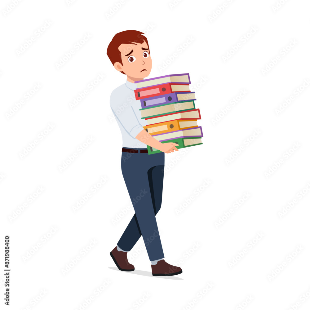 man employee walking and holding stack of paper file document man employee walking and holding stack of paper file document