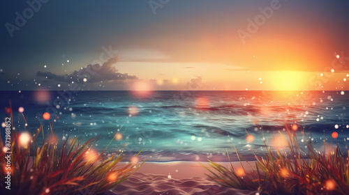 Summer holidays sunset with defocused lights vector image © Akharadat