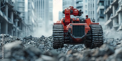 Advanced sensorequipped robots aid in disaster response by efficiently detecting survivors in rubble. Concept Disaster Response, Sensor Equipped Robots, Rescue Operations, Survivor Detection photo