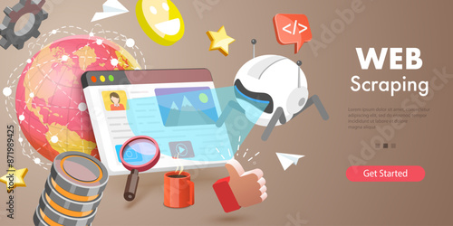 3D Vector Illustration of Web Scraping, Technology for Collecting Data From WWW