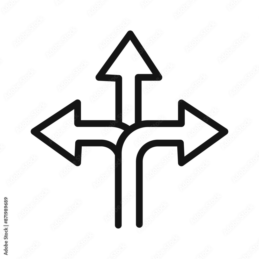 3 arrow way icon black and white vector sign 3 arrow way icon black and white vector sign