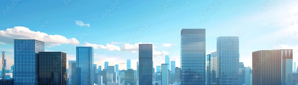 Modern City Skyline Illustration with Blue Sky and White Clouds Modern City Skyline Illustration with Blue Sky and White Clouds