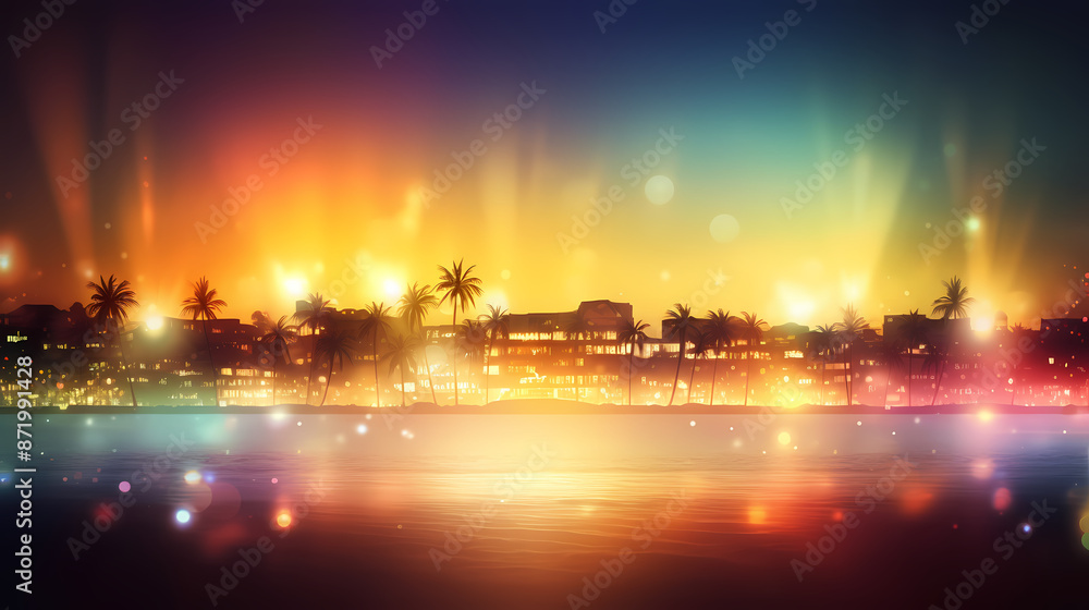 Naklejka premium Summer holidays sunset with defocused lights vector image