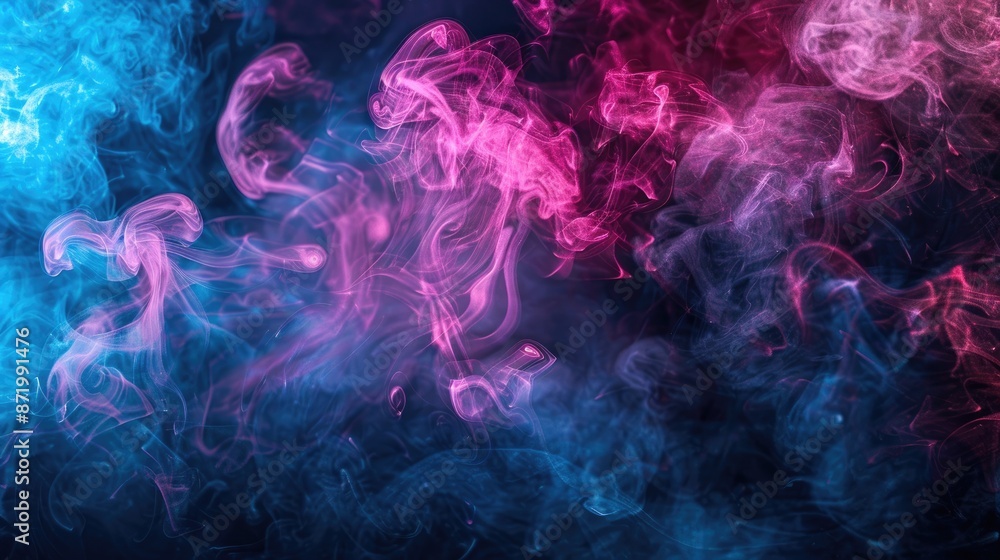 Close-up of colorful pink and blue smoke blending artistically on a black surface, ideal for backgrounds or artistic concepts Close-up of colorful pink and blue smoke blending artistically on a black surface, ideal for backgrounds or artistic concepts