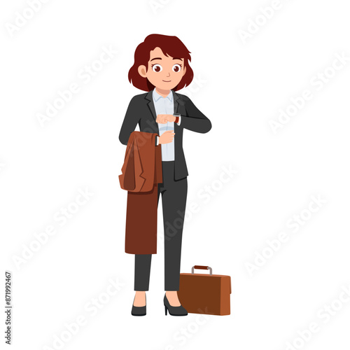 woman standing an look at his watch on hand
