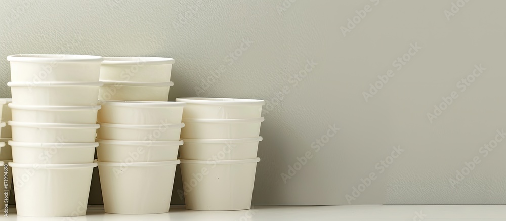 Stack of disposable paper cups arranged neatly with copy space image available. Stack of disposable paper cups arranged neatly with copy space image available.