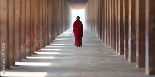 Image of Tibetan monk in monastery. Concept Looking for an image of a Tibetan monk in a monastery,