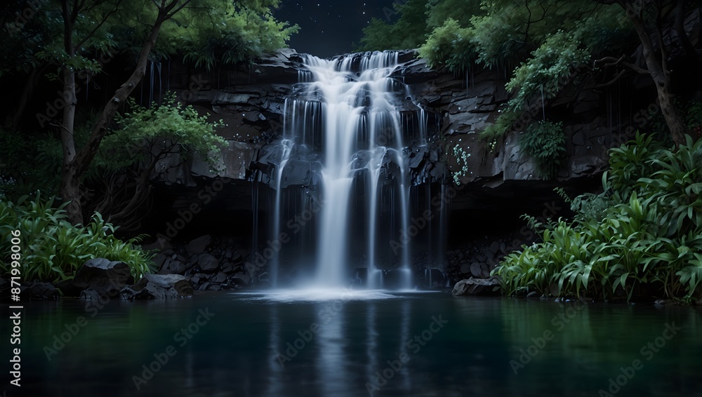 The ethereal beauty of a moonlit waterfall cascading into a tranquil pool ai_generated The ethereal beauty of a moonlit waterfall cascading into a tranquil pool ai_generated