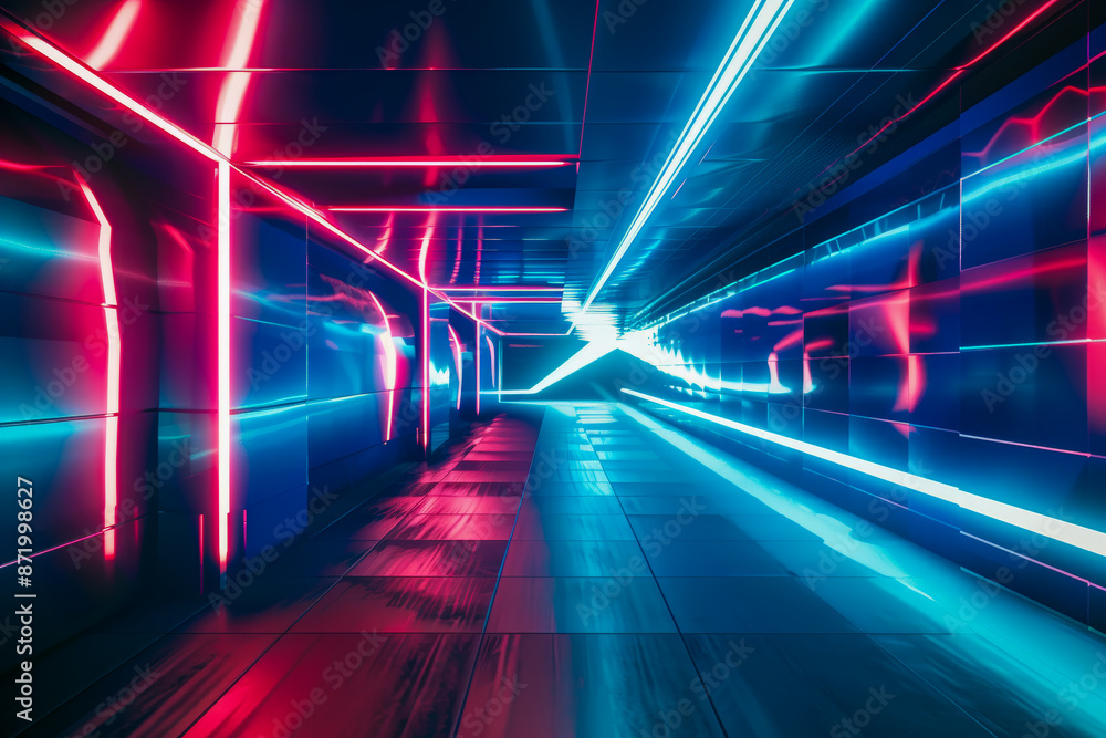 Futuristic Neon Tunnel with Glowing Lights and Reflections in a Modern Corridor Futuristic Neon Tunnel with Glowing Lights and Reflections in a Modern Corridor