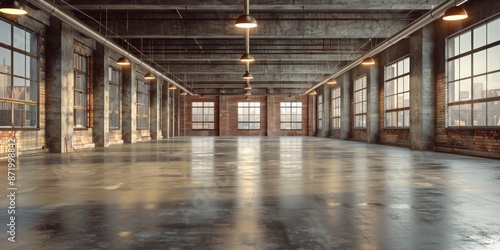 Wallpaper Mural 3D rendering of a large empty industrial room with brick walls and high ceilings. Torontodigital.ca