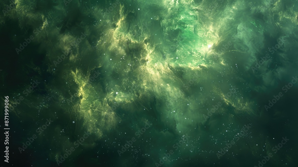 Fototapeta premium Digital artwork of a green nebula in outer space, ideal for futuristic and sci-fi themes
