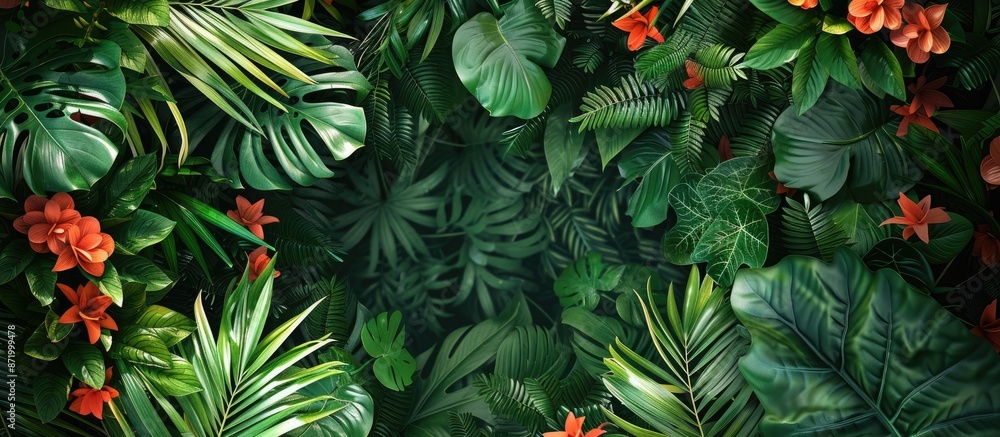 Explore a botanical wonderland in this captivating plant background, featuring lush leaves, intricate stems, and delicate petals that form a lush oasis with copy space image. Explore a botanical wonderland in this captivating plant background, featuring lush leaves, intricate stems, and delicate petals that form a lush oasis with copy space image.