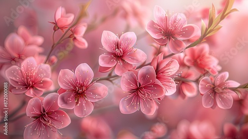 Cherry blossoms in full bloom against pink sky