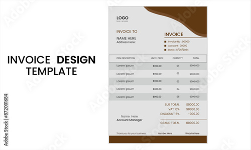 Corporate, modern, unique, professional invoice design with color, business stationery design template.