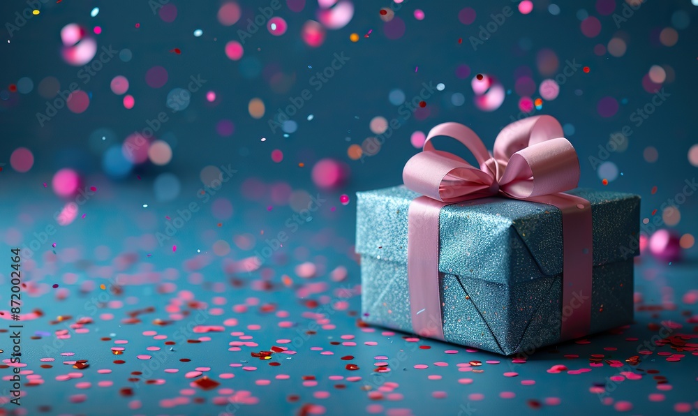 happy fathers day gift box, confetti on blue background happy fathers day banner template father s day sale discount concept.stock image happy fathers day gift box, confetti on blue background happy fathers day banner template father s day sale discount concept.stock image