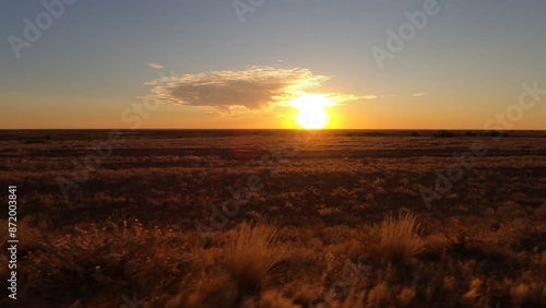 Stunning view from driving car of South Australia rural landscape at sunset
