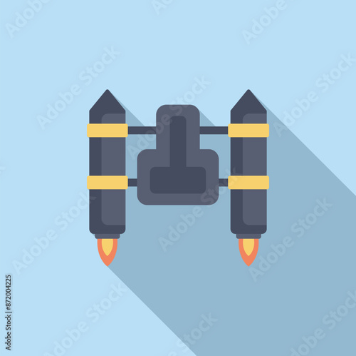 Illustration of a jetpack with three engines generating thrust powering flight