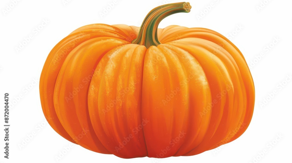Obraz premium A whole pumpkin clipart, vegetable element, realistic style, bright orange, isolated on white background,