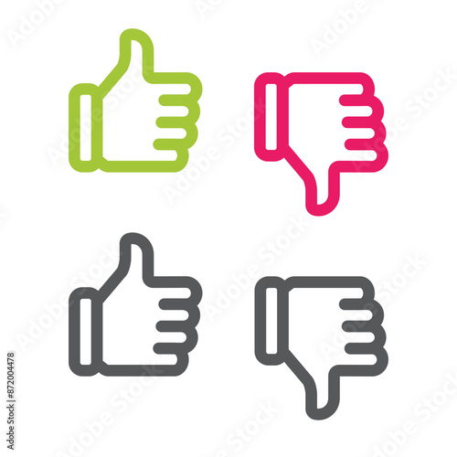 Do and Don't symbols. Thumbs up and thumbs down emblems. Like and dislike icons set, vector, illustration.