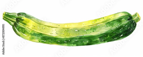 A zucchini clipart, vegetable element, hand-painted, fresh green, isolated on white background,